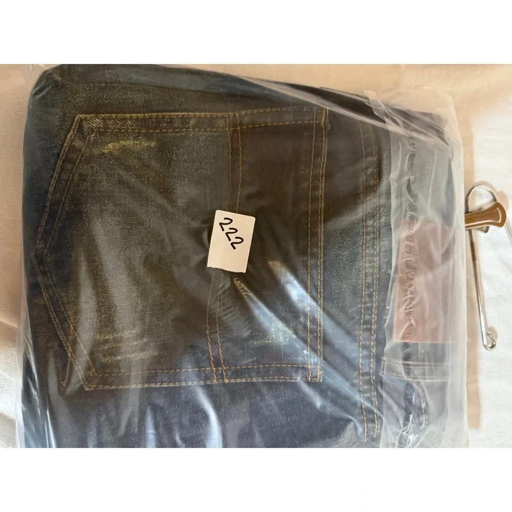 Daijia Jeans Co Mens 34 Dark Wash Whiskered Straight Leg Plaid Lined Denim Pants